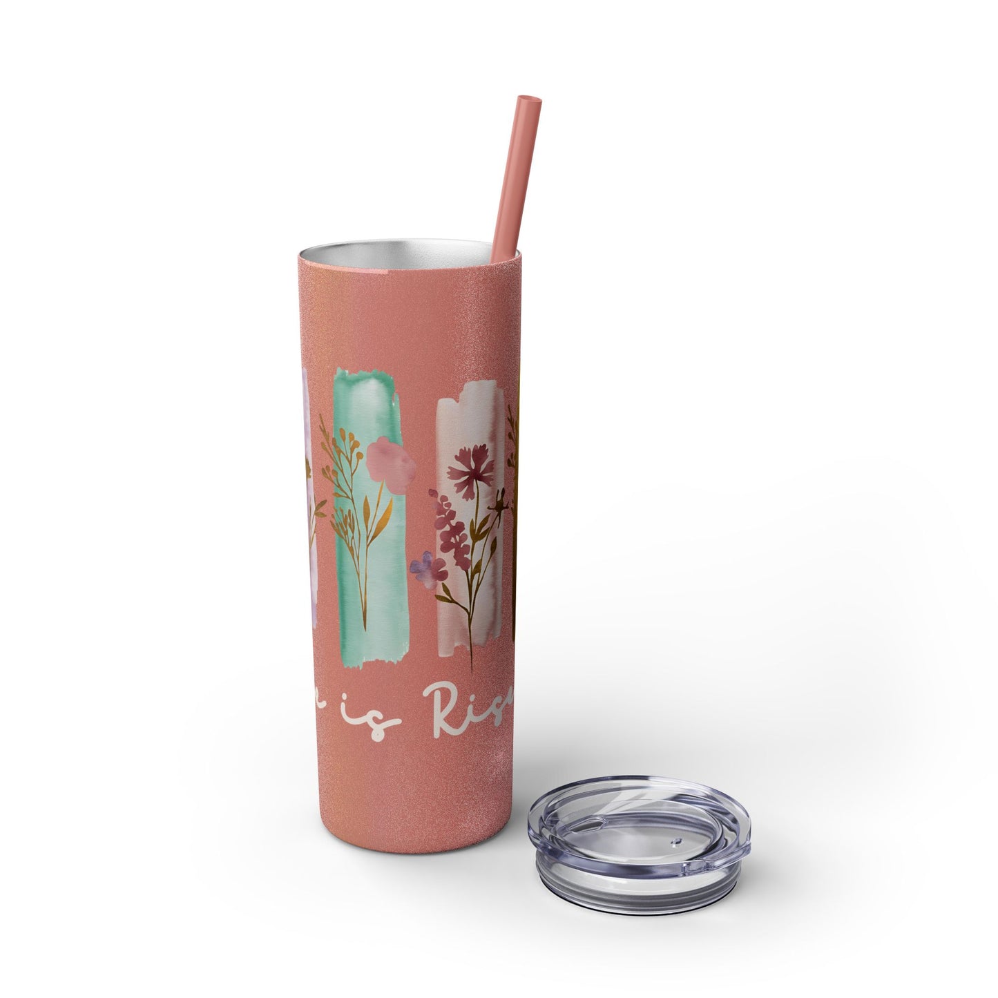 Floral Inspirational Skinny Tumbler with Straw - 20oz - Perfect for Gifts & Daily Use