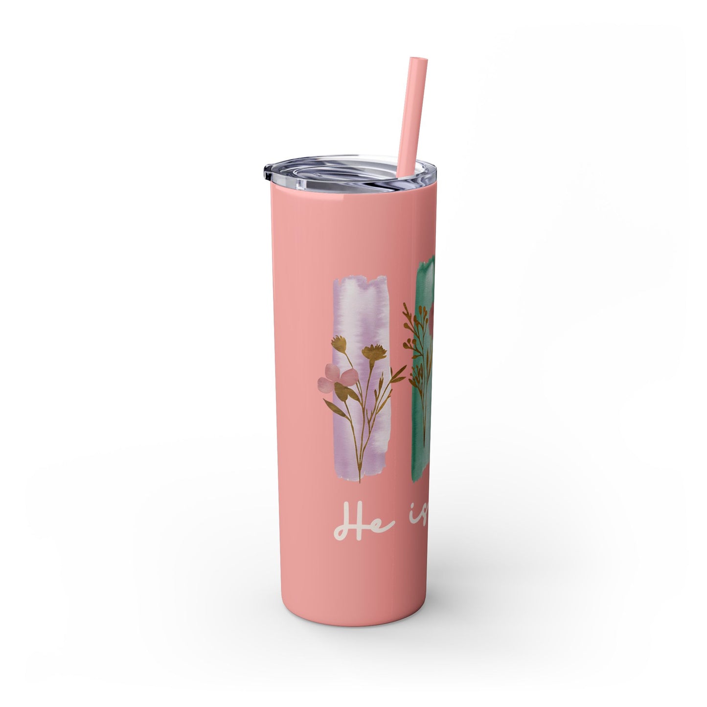 Floral Inspirational Skinny Tumbler with Straw - 20oz - Perfect for Gifts & Daily Use