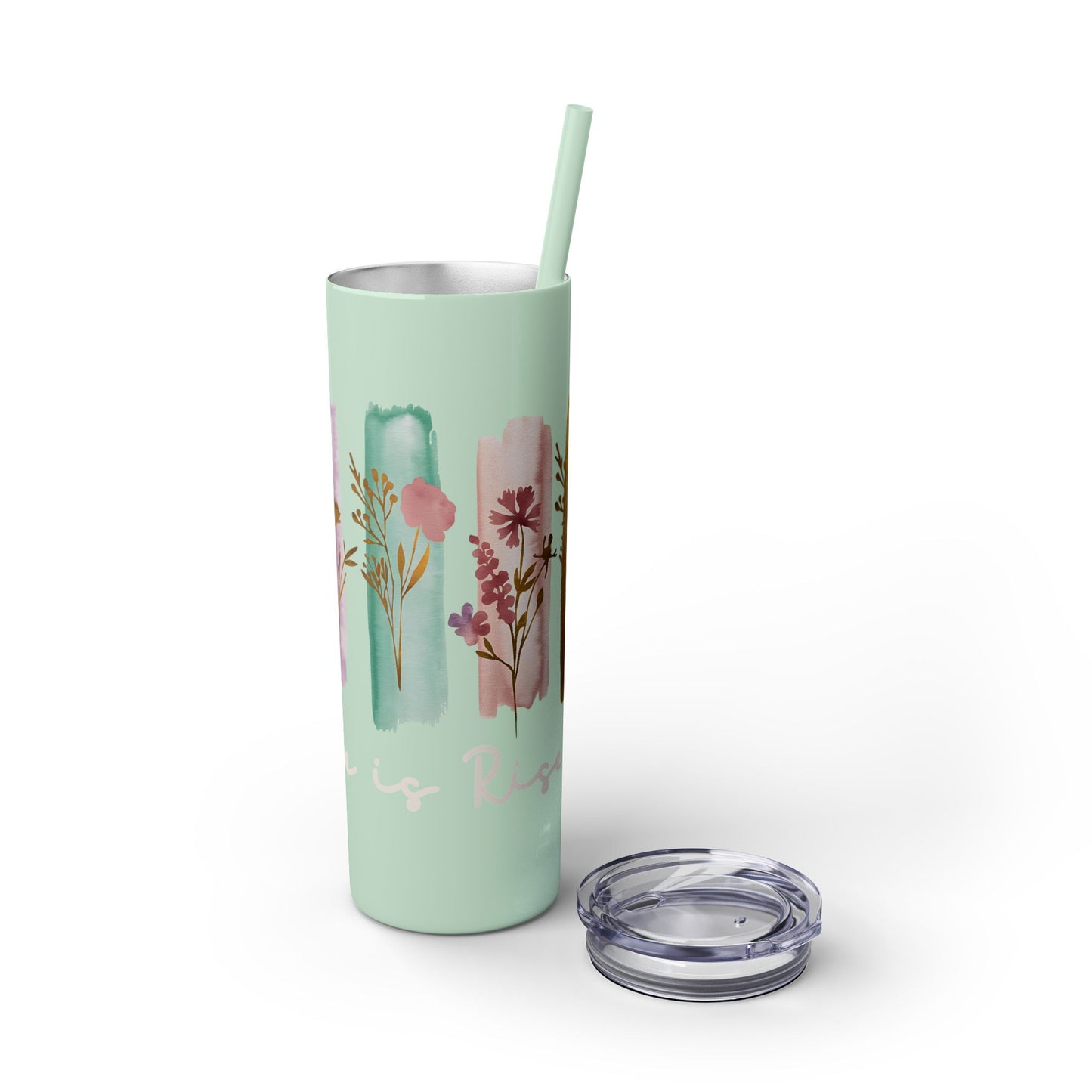 Floral Inspirational Skinny Tumbler with Straw - 20oz - Perfect for Gifts & Daily Use