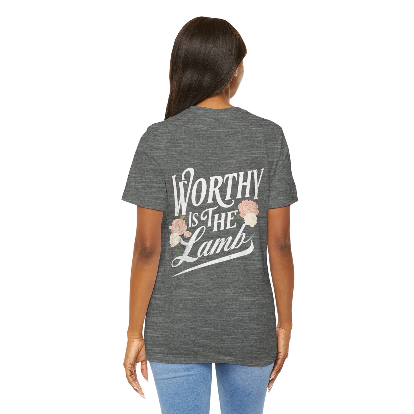 Worthy is the Lamb Floral Unisex Tee - Inspirational Short Sleeve Shirt