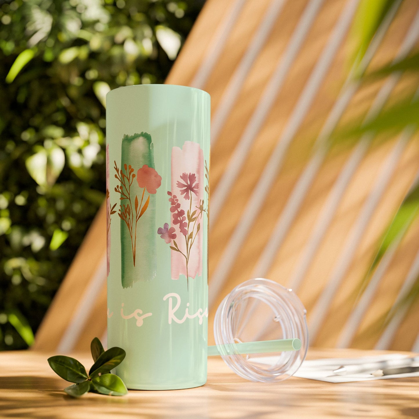 Floral Inspirational Skinny Tumbler with Straw - 20oz - Perfect for Gifts & Daily Use