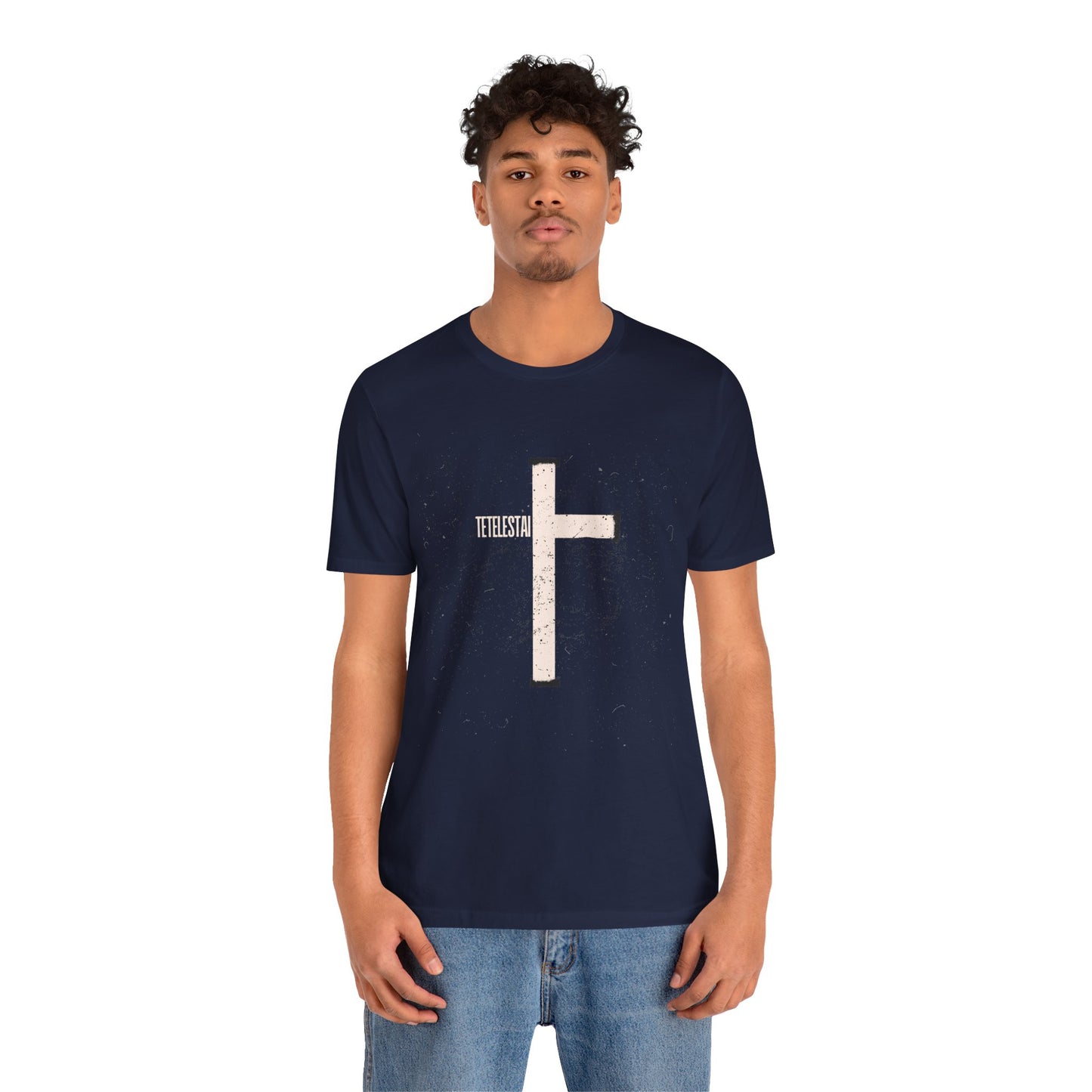 "Tetelestai" Distressed Cross Tee – Faith Worn Boldly