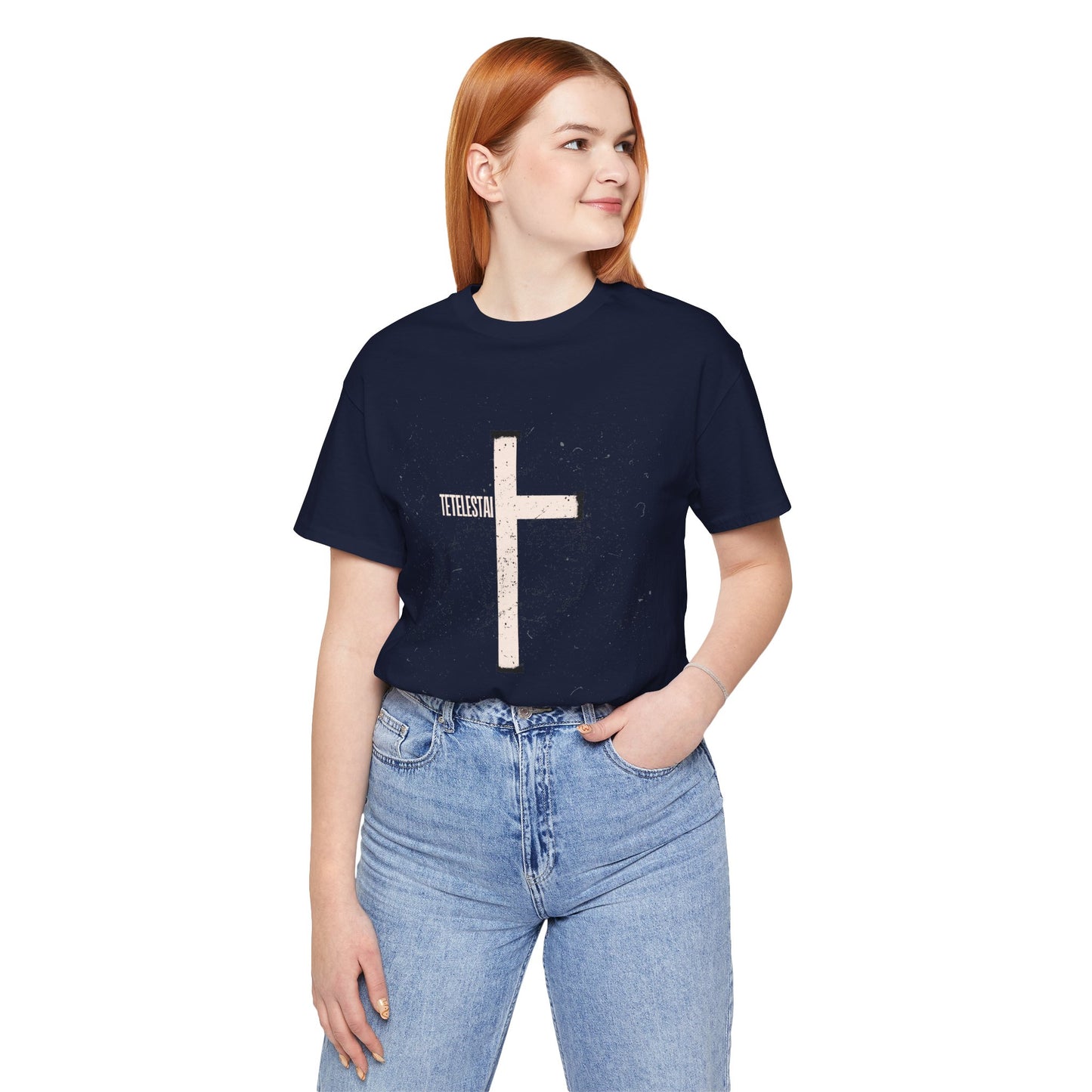 "Tetelestai" Distressed Cross Tee – Faith Worn Boldly