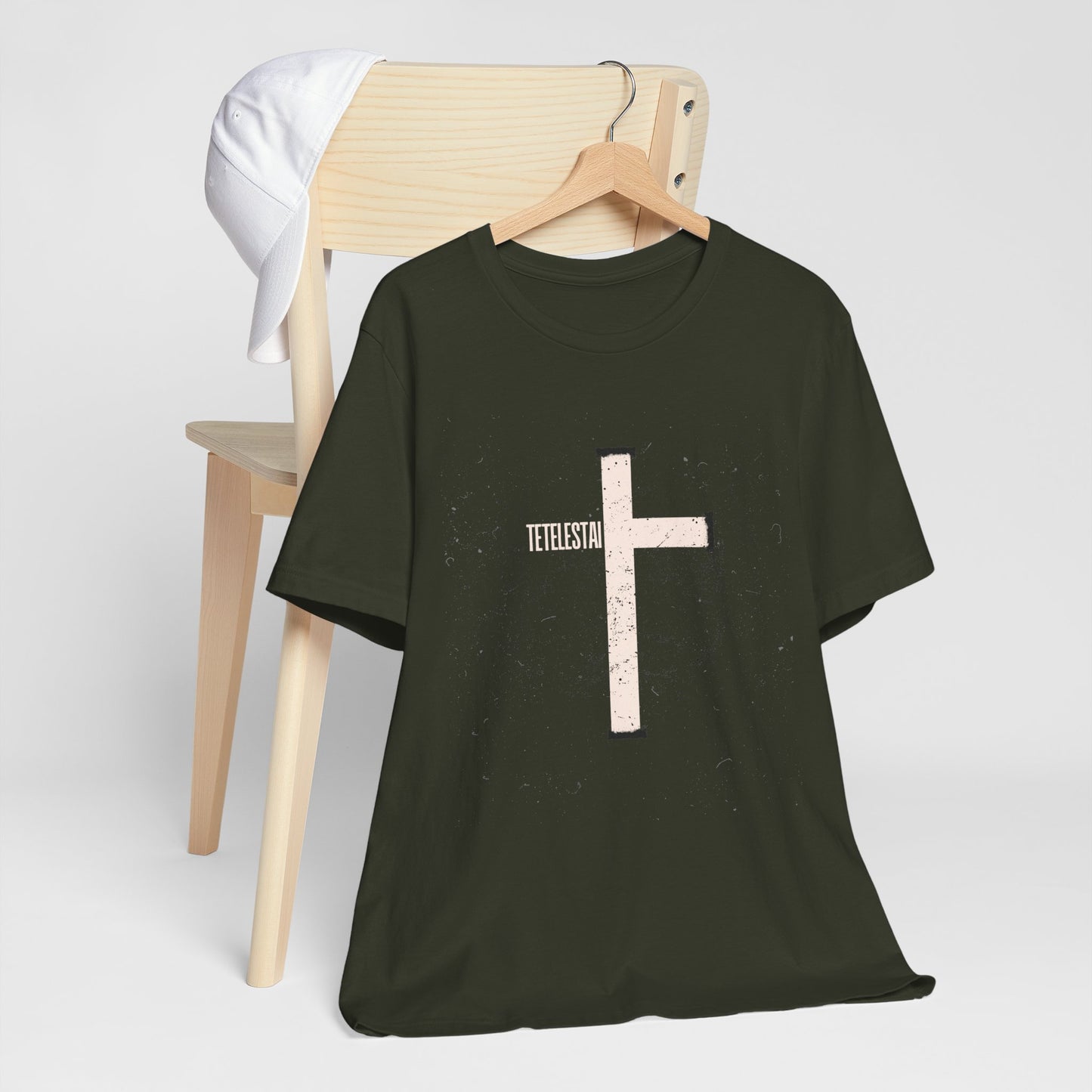 "Tetelestai" Distressed Cross Tee – Faith Worn Boldly