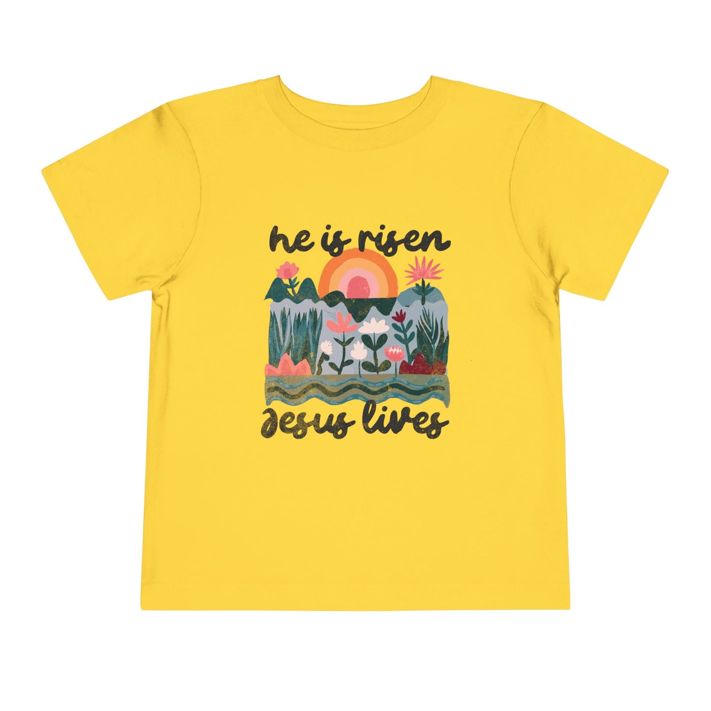 Toddler Short Sleeve Tee - "He is Risen, Jesus Lives" Inspirational Design