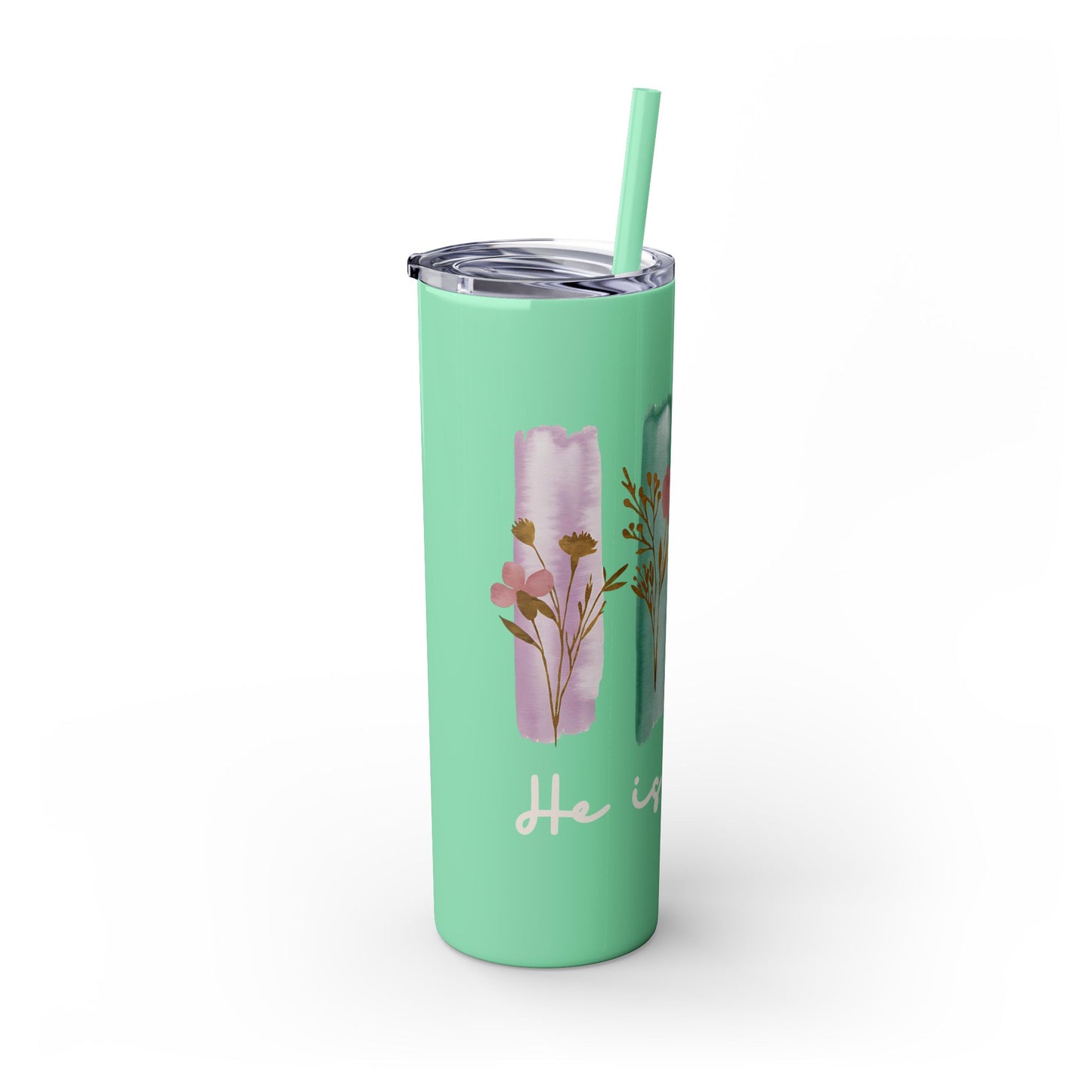 Floral Inspirational Skinny Tumbler with Straw - 20oz - Perfect for Gifts & Daily Use