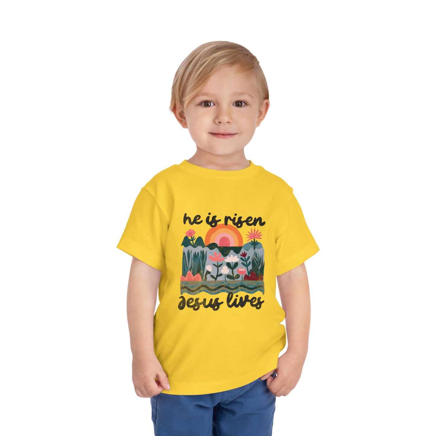 Toddler Short Sleeve Tee - "He is Risen, Jesus Lives" Inspirational Design