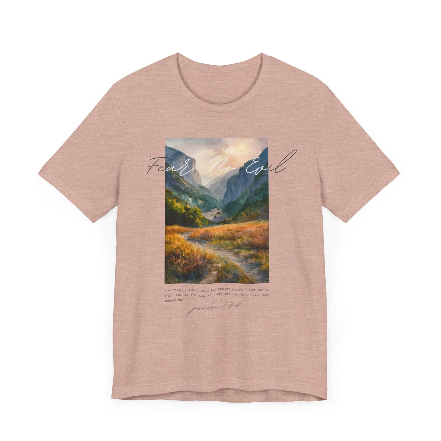 "Fear No Evil" Christian Tee | Psalm 23:4 Inspirational Shirt | Faith-Based Landscape Graphic Tee