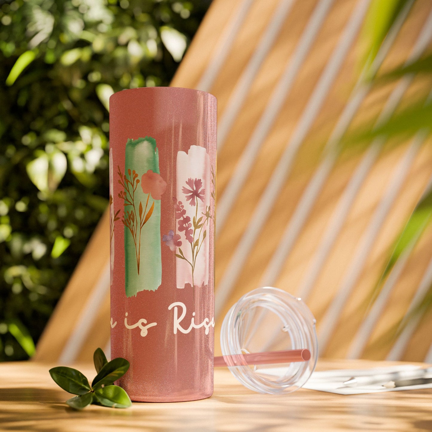 Floral Inspirational Skinny Tumbler with Straw - 20oz - Perfect for Gifts & Daily Use