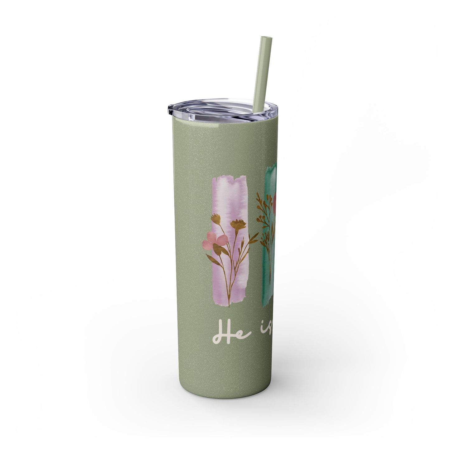 Floral Inspirational Skinny Tumbler with Straw - 20oz - Perfect for Gifts & Daily Use