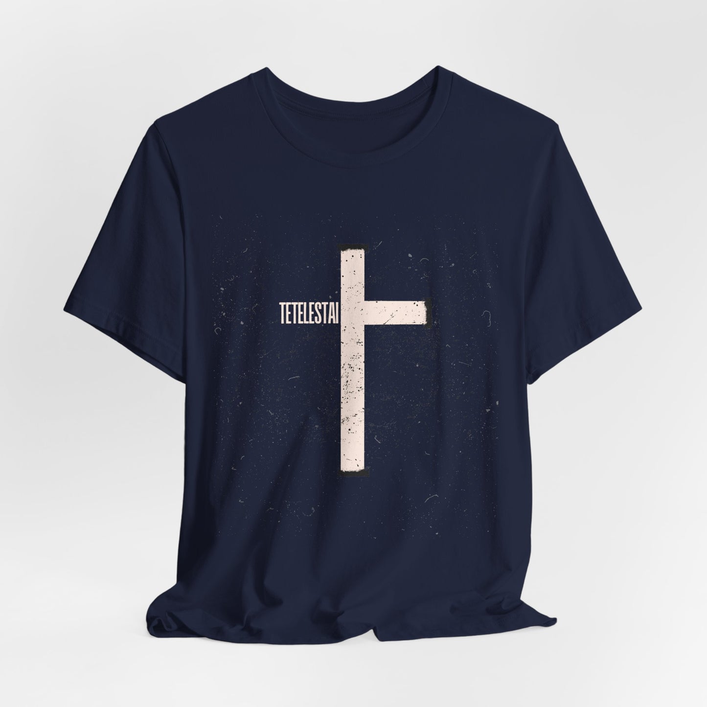 "Tetelestai" Distressed Cross Tee – Faith Worn Boldly