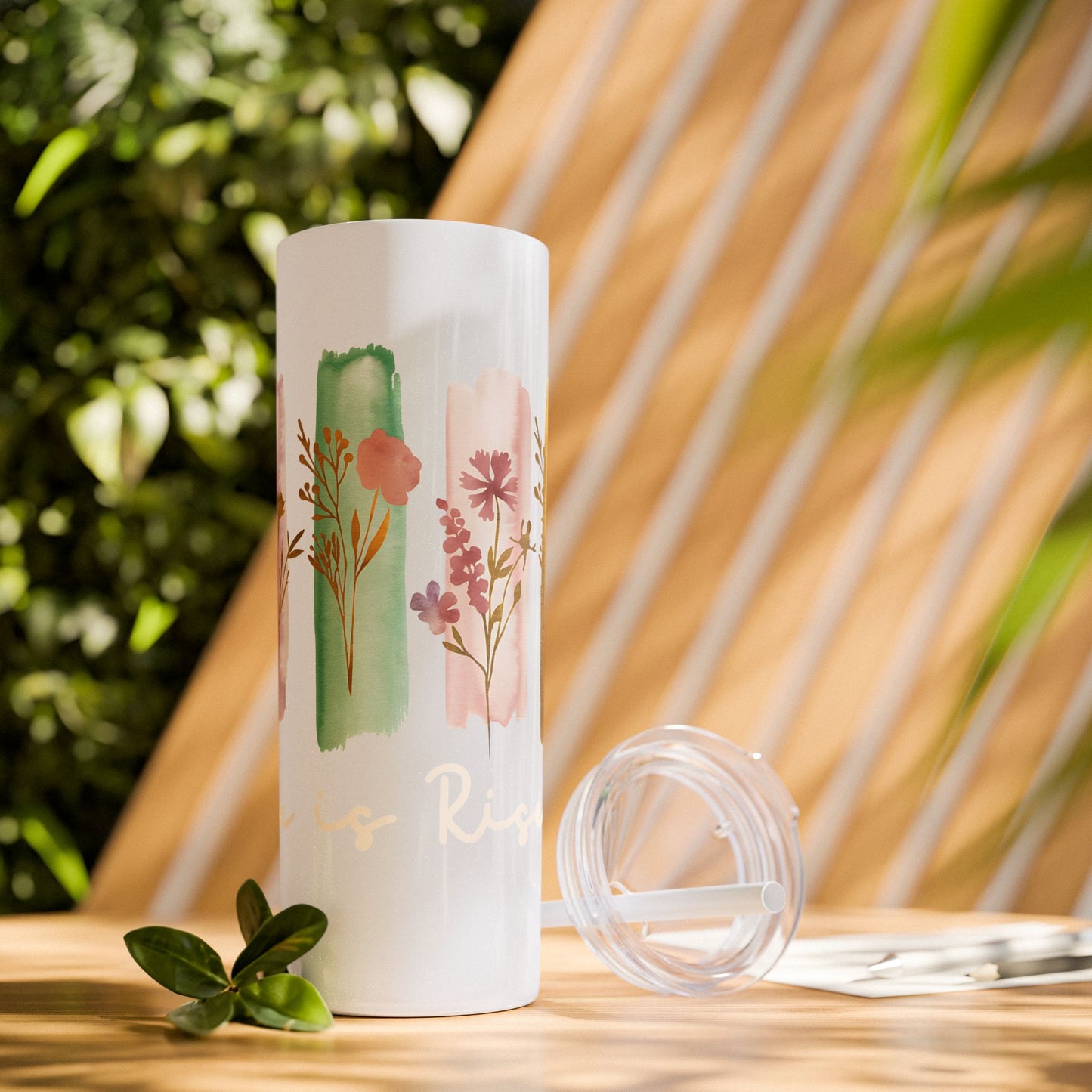 Floral Inspirational Skinny Tumbler with Straw - 20oz - Perfect for Gifts & Daily Use