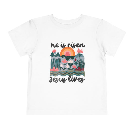 Toddler Short Sleeve Tee - "He is Risen, Jesus Lives" Inspirational Design