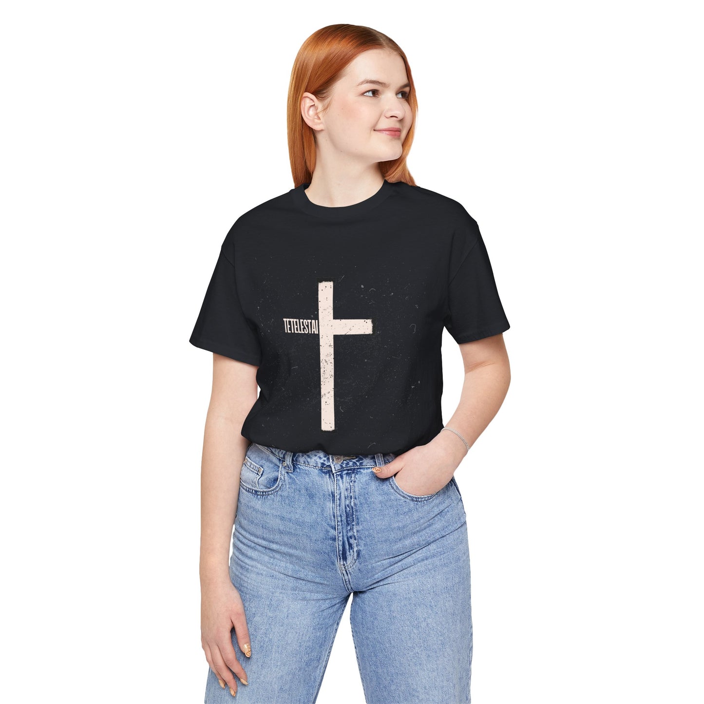 "Tetelestai" Distressed Cross Tee – Faith Worn Boldly
