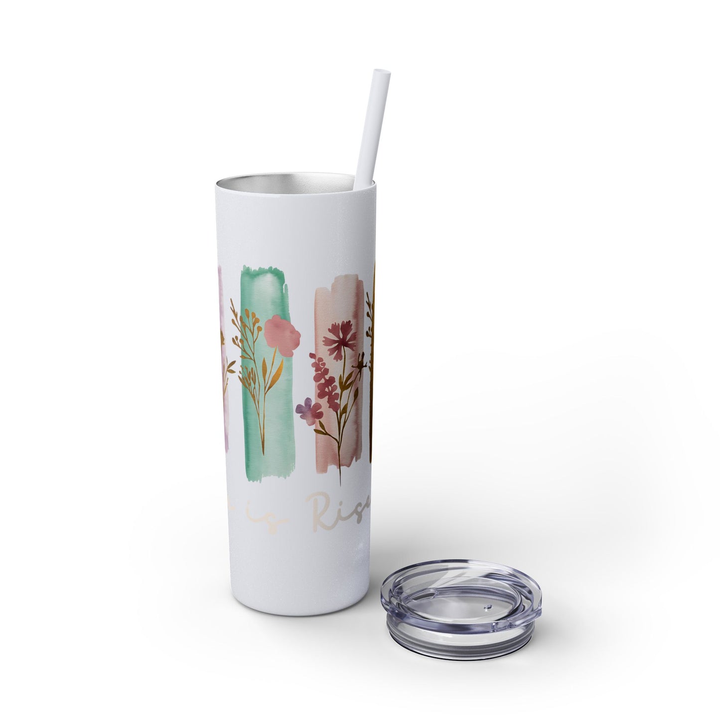 Floral Inspirational Skinny Tumbler with Straw - 20oz - Perfect for Gifts & Daily Use