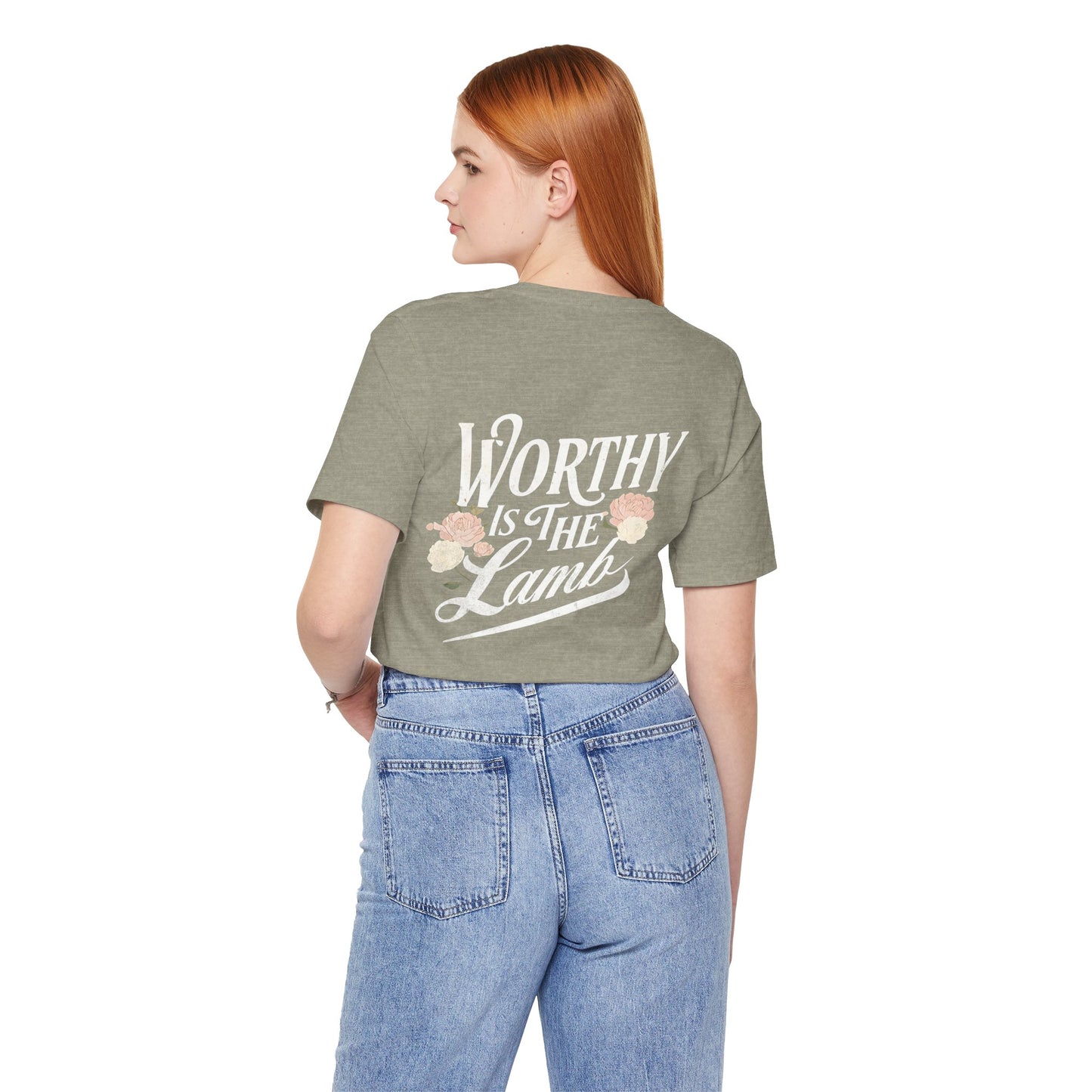 Worthy is the Lamb Floral Unisex Tee - Inspirational Short Sleeve Shirt