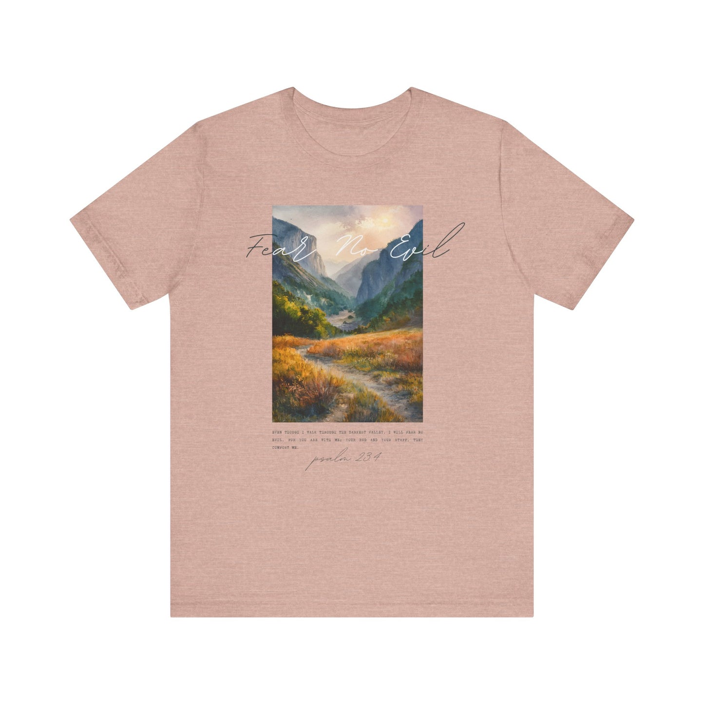 "Fear No Evil" Christian Tee | Psalm 23:4 Inspirational Shirt | Faith-Based Landscape Graphic Tee