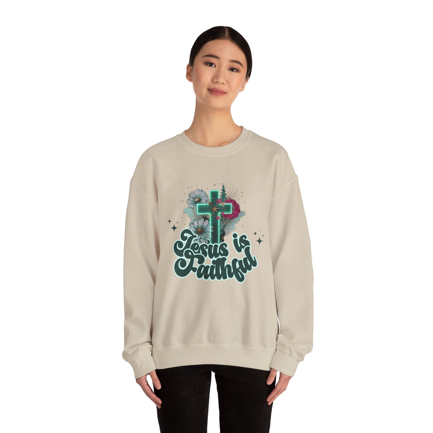 Faithful Jesus Crewneck Sweatshirt - Inspirational Christian Apparel