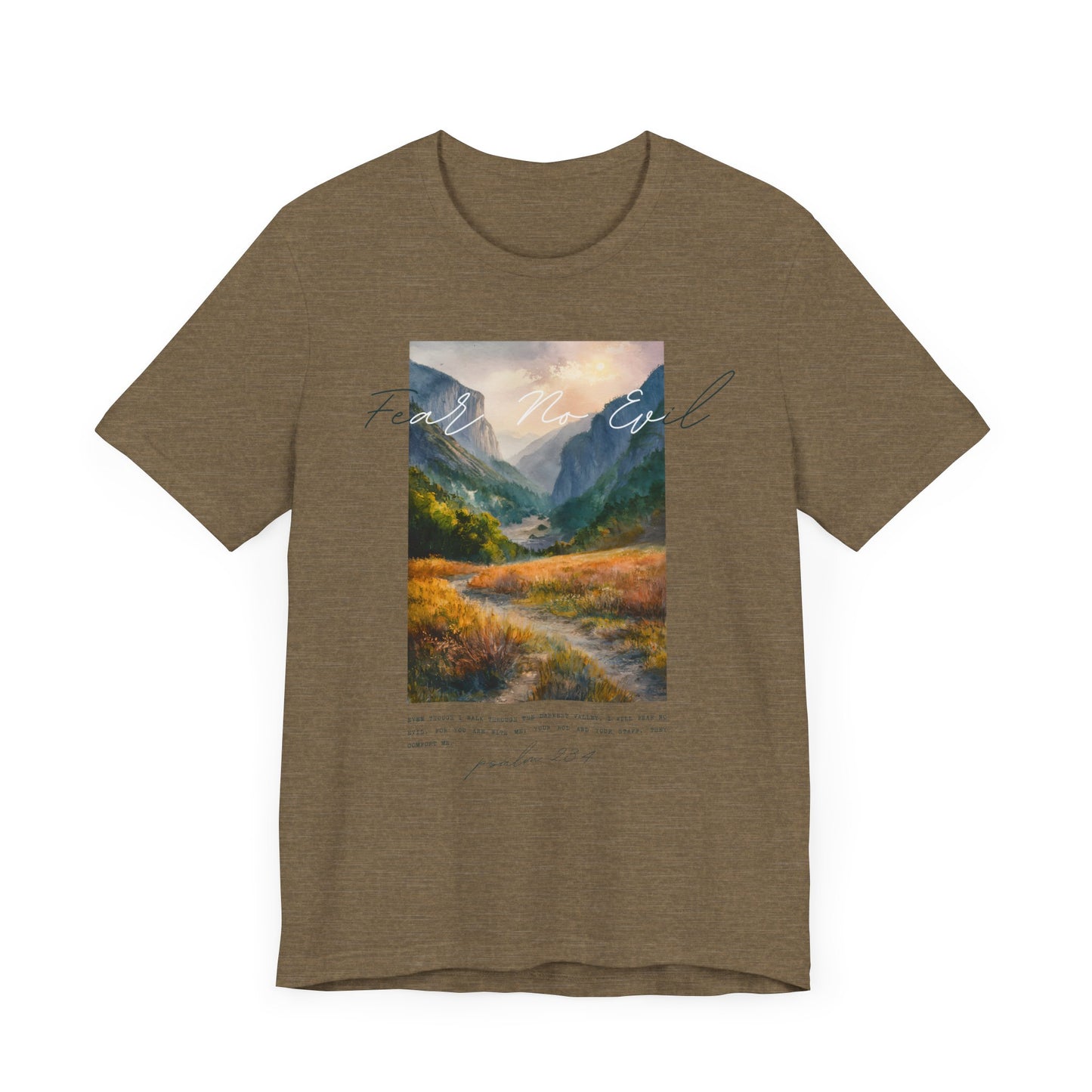 "Fear No Evil" Christian Tee | Psalm 23:4 Inspirational Shirt | Faith-Based Landscape Graphic Tee